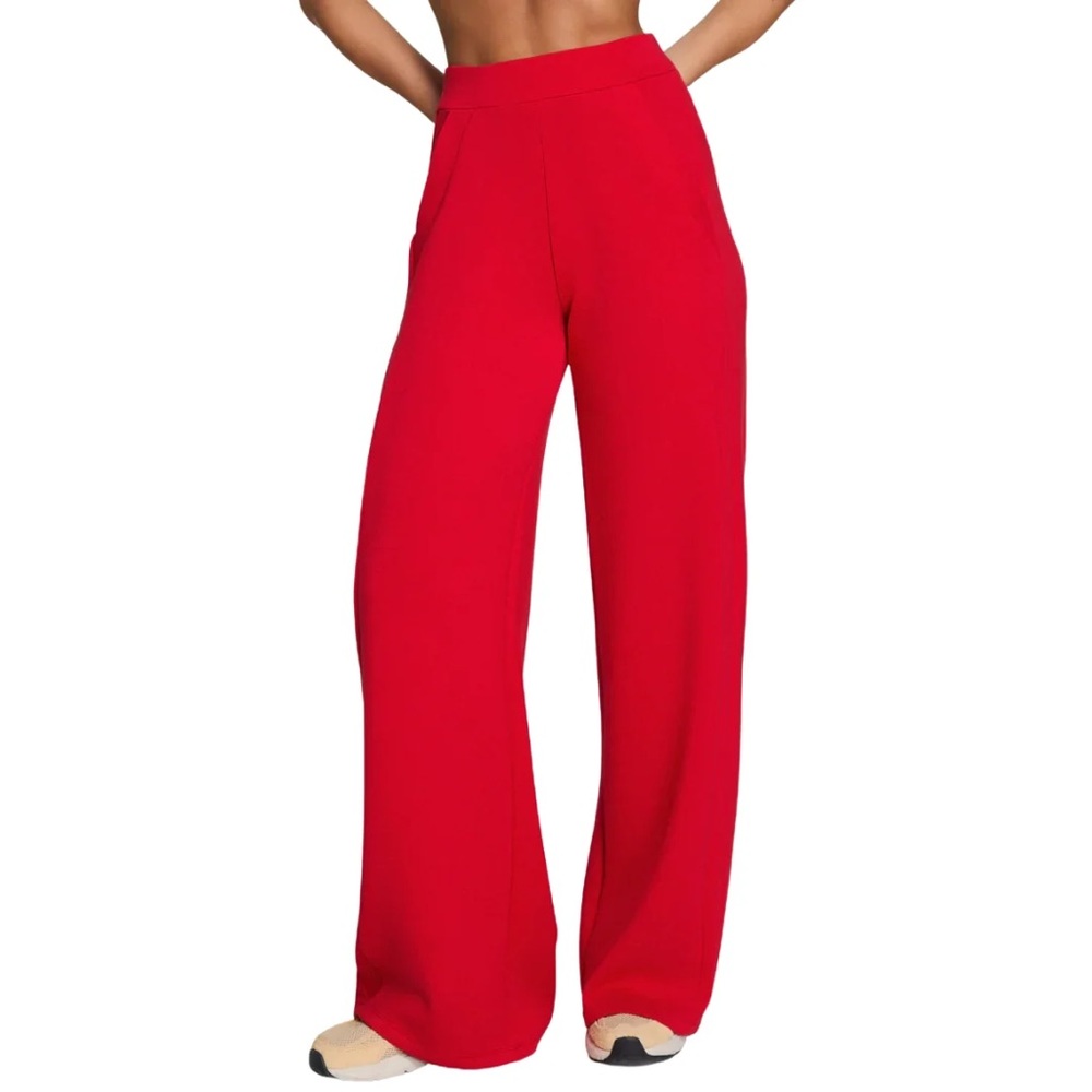 SPANX AIRESSENTIALS Wide Leg Track Pant High-Rise in Red. PETITE sz Large!!